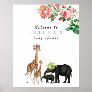 Welkom Baby shower Cute Elephant & Giraffe Sign Poster