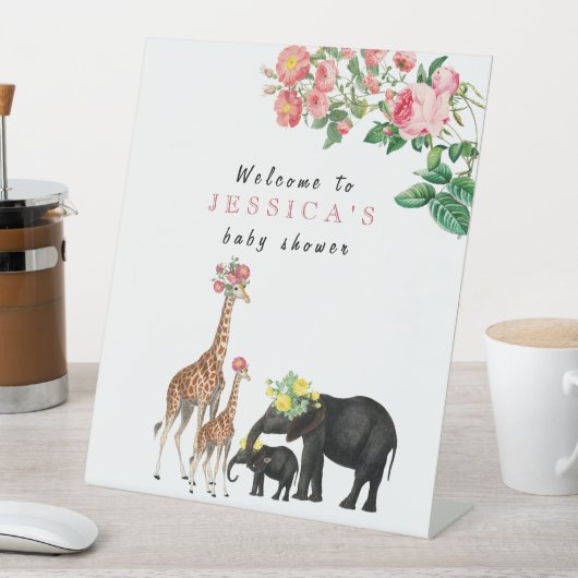 Welkom Baby shower Cute Elephant & Giraffe Sign Reclamebord Met Voetstuk (Insitu)