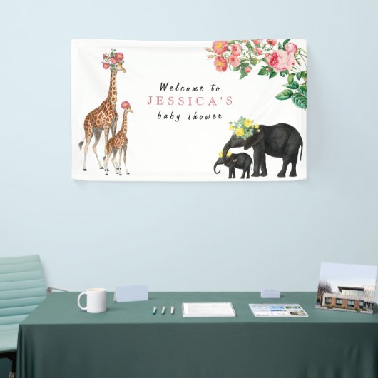 Welkom Baby shower Cute Elephant & Giraffe Sign Spandoek (Beurs)