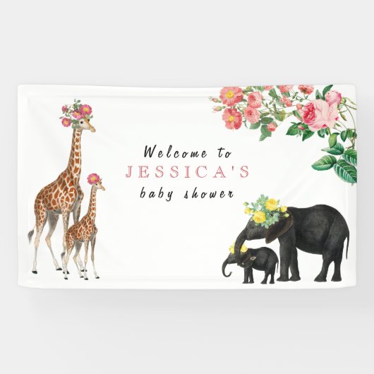 Welkom Baby shower Cute Elephant & Giraffe Sign Spandoek (Horizontaal)