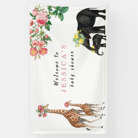 Welkom Baby shower Cute Elephant & Giraffe Sign Spandoek (Verticaal)
