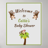 Welkom Baby shower Cute Monkeys Poster (Voorkant)