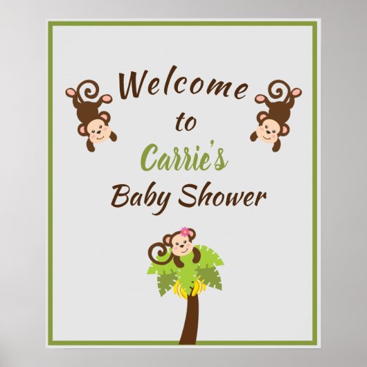 Welkom Baby shower Cute Monkeys Poster (Voorkant)
