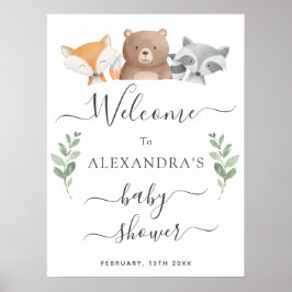 Welkom Baby shower Cute Woodland Animals Poster