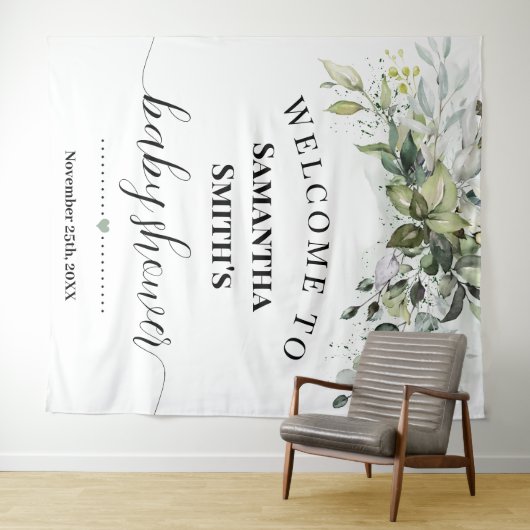 Welkom Baby shower Eucalyptus Greenery Wandkleed (In Situ (horizontaal))