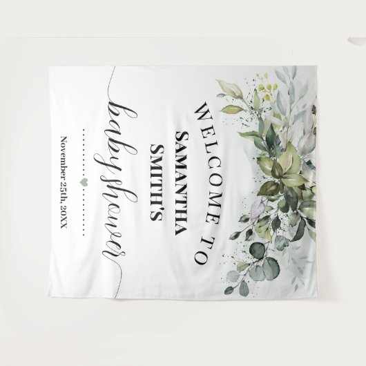 Welkom Baby shower Eucalyptus Greenery Wandkleed (Voorkant (horizontaal))