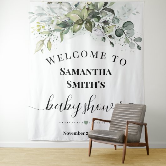 Welkom Baby shower Eucalyptus Greenery Wandkleed (In situ)