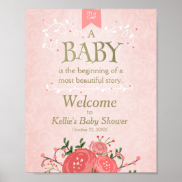 Welkom baby shower Girl Pink en Gold Floral Poster