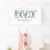 Welkom Baby shower Gouden bladeren Groen Spandoek (Insitu)