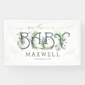 Welkom Baby shower Gouden bladeren Groen Spandoek (Horizontaal)