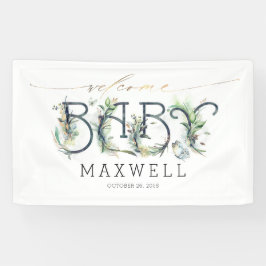 Welkom Baby shower Gouden bladeren Groen Spandoek