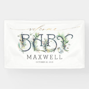 Welkom Baby shower Gouden bladeren Groen Spandoek