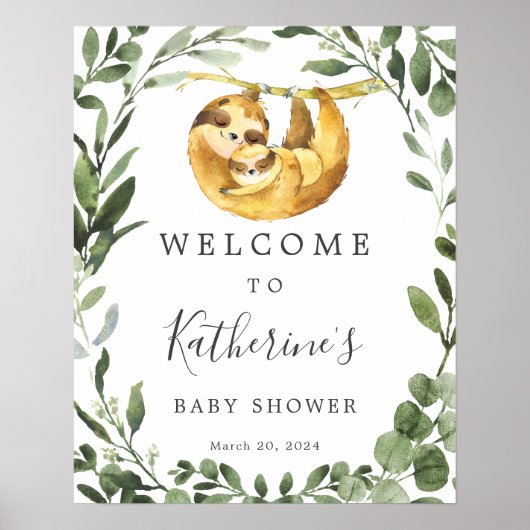 Welkom Baby shower mama Baby Sloth Poster (Voorkant)