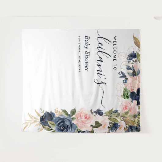 Welkom Baby shower marineroze Floral Cascade Wandkleed (Voorkant (horizontaal))