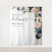 Welkom Baby shower marineroze Floral Cascade Wandkleed (Voorkant)