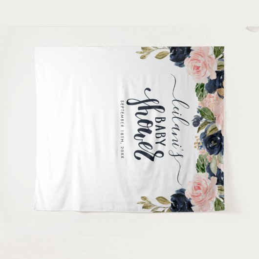 Welkom Baby shower marineroze plein Wandkleed (Voorkant (horizontaal))