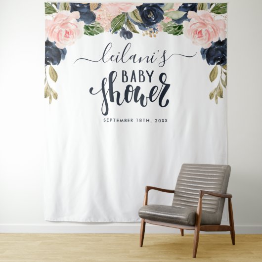 Welkom Baby shower marineroze plein Wandkleed (In situ)