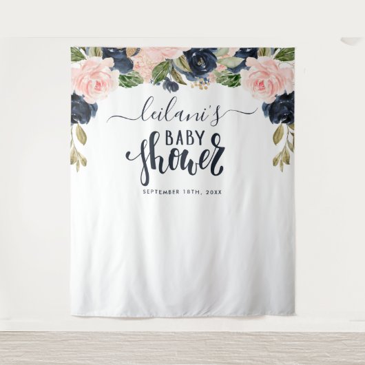 Welkom Baby shower marineroze plein Wandkleed (Voorkant)