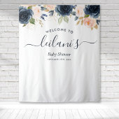 Welkom Baby shower Navy Pink Floral Botanical Wandkleed