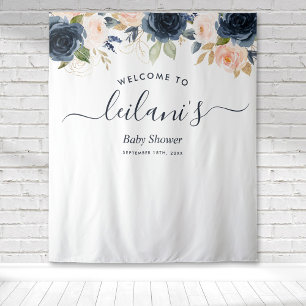 Welkom Baby shower Navy Pink Floral Botanical Wandkleed