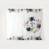 Welkom Baby shower Navy Pink Floral Wreath Wandkleed (Voorkant (horizontaal))