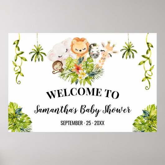 Welkom Baby shower Oerwoud Wilde dierentuin Poster (Voorkant)