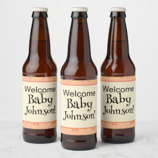 Welkom Baby Shower Perzik Geel Geometrisch Patroon Bier Etiket