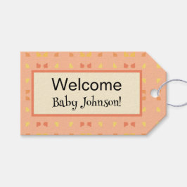 Welkom Baby Shower Perzik Geel Geometrisch Patroon Cadeaulabel