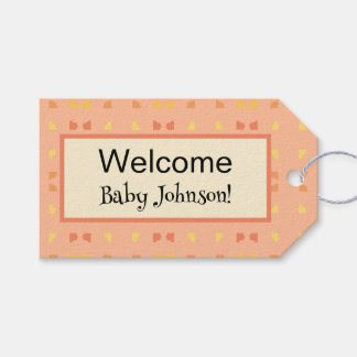 Welkom Baby Shower Perzik Geel Geometrisch Patroon Cadeaulabel