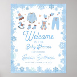 Welkom Baby shower Poster Blue Boys Sneeuwwinter