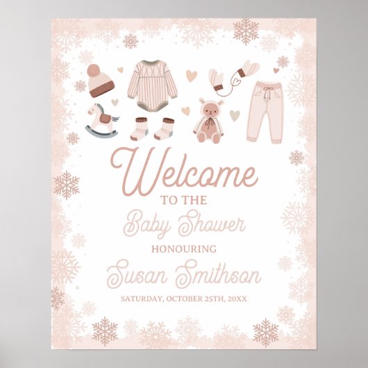 Welkom Baby shower Poster Neutral Snow Winter (Voorkant)