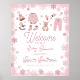 Welkom Baby shower Poster Roze Sneeuw Winter
