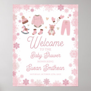 Welkom Baby shower Poster Roze Sneeuw Winter