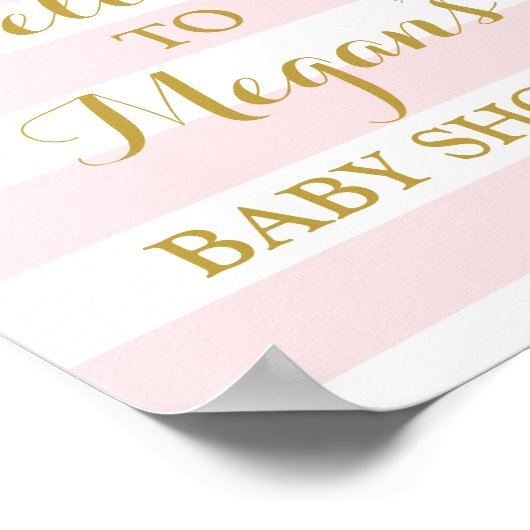 Welkom Baby shower Teken Roze Stripe Gold Confetti Poster (Hoek)
