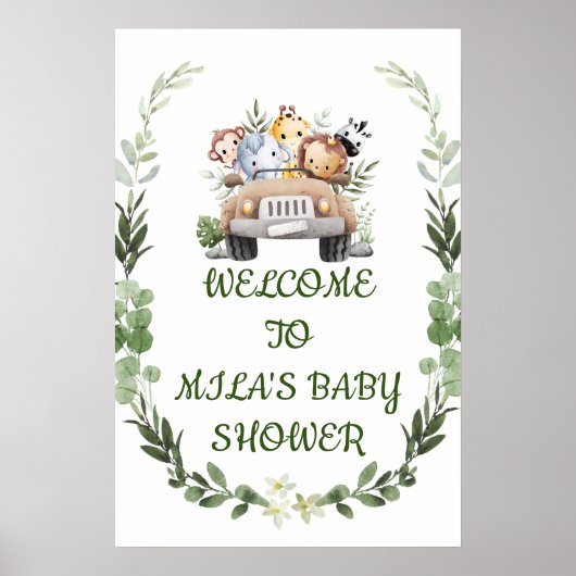 WELKOM BABY SHOWER TEKEN, SAFARI ADVENTURE POSTER (Voorkant)