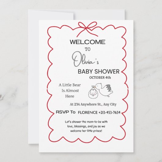 Welkom Baby Shower Uitnodiging | Knuffel Beer (Voorkant)