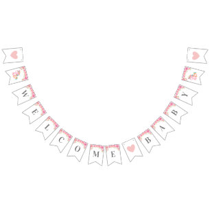 Welkom Baby shower Unicorn Animal Pink Girl Peony Vlaggetjes
