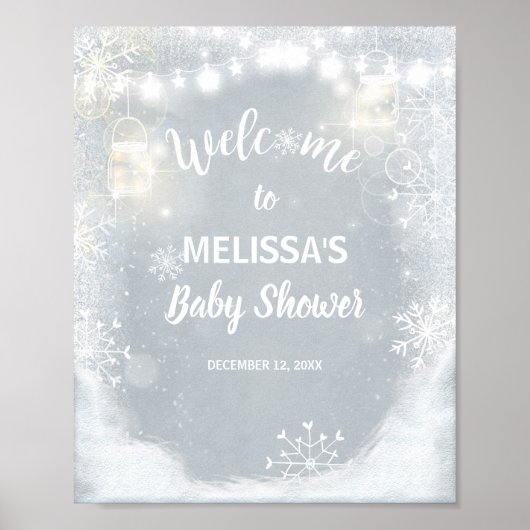 Welkom baby shower Winter Snowflakes Rustic Poster (Voorkant)