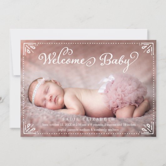 Welkom Baby Sweetly Framed Birth kondiging Aankondiging (Voorkant)