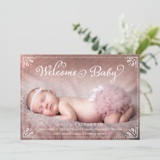 Welkom Baby Sweetly Framed Birth kondiging Aankondiging (Staand voorkant)