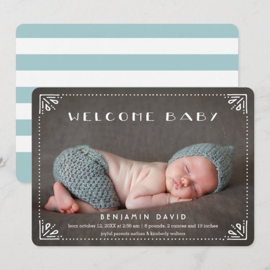 Welkom Baby Sweetly Framed Geboorteaankondiging Aankondiging (Voorkant / Achterkant)