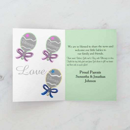 Welkom Baby Triplets Jongen Meisjes Geboorte Stati Aankondiging (Binnen)