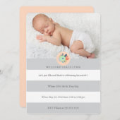Welkom Baby uitnodiging in grijs, koraal en munt (Voorkant / Achterkant)