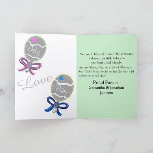 Welkom, baby's, kind Twins Birth Stats Kaart (Binnen)