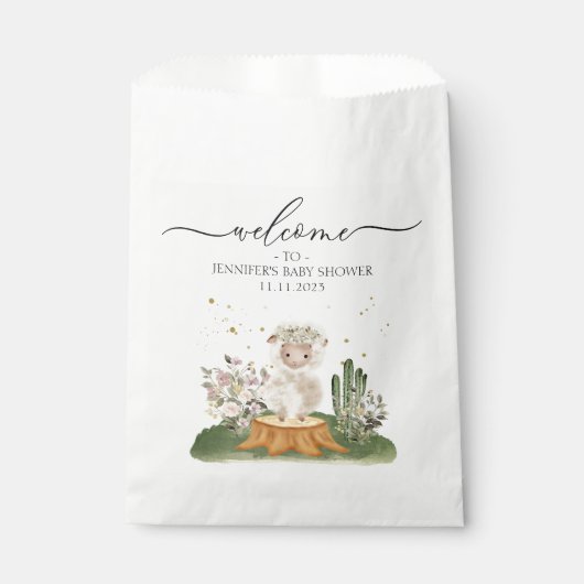 Welkom babyshowercadeaus bos schapen bedankzakje (Voorkant)