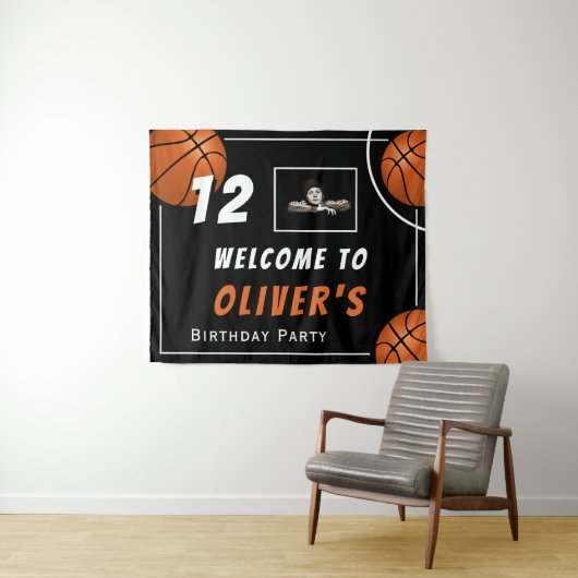 Welkom Basketbal Sport Foto Verjaardagsfeest Wandkleed (In Situ (horizontaal))