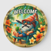 Welkom Beach Gnome Tropical Relax Grote Klok (Voorkant)