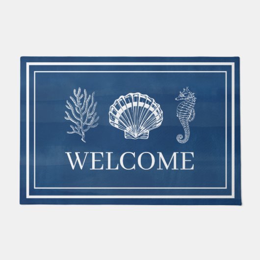 Welkom Beach House Koraal Shell Zeepaardje Deurmat (Voorkant)