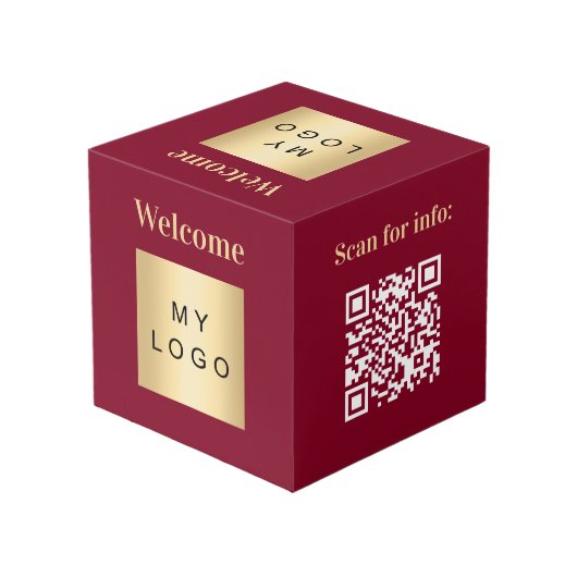 Welkom bedrijf logo QR code bordeauxmenu tafel Kubus (Achter hoekig)