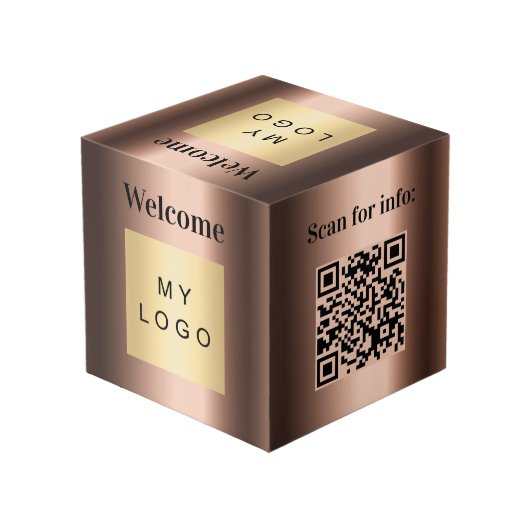 Welkom bedrijf logo QR code brons menutabel Kubus (Achter hoekig)
